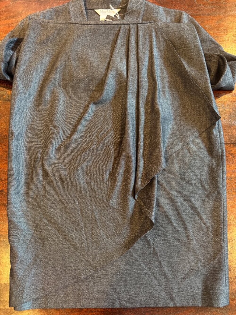 Max Mara Made in Italy Charcoal Wool & Silk Draped Wrap Midi Dress NWT Size 8 - Picture 4 of 15